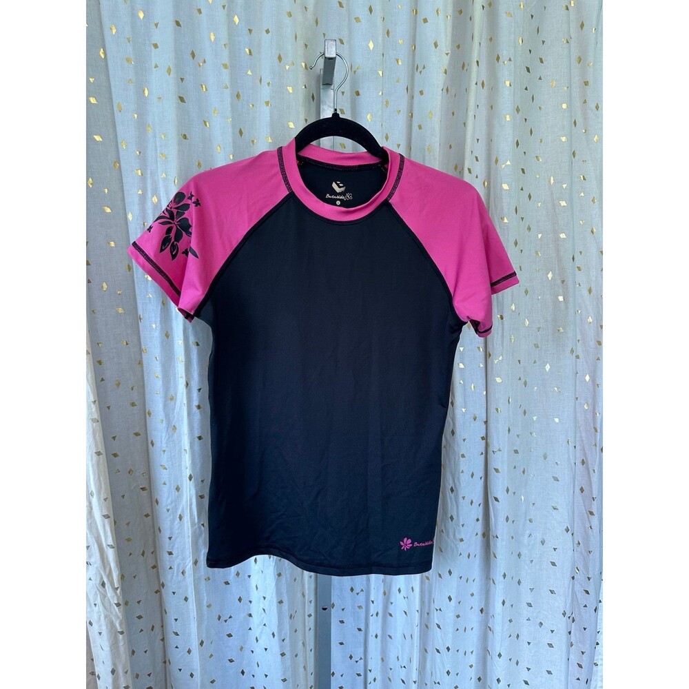 Burnside Hawaiian Inspired Floral Raglan Short Sleeve Rash Guard Swim Top L